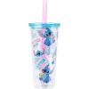 Silver Buffalo Disney Lilo and Stitch Snacking Pattern Plastic Boba Tumbler with Lid and Straw, 24 Ounces(24oz Stitch Snacking Boba Straw)