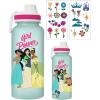 Silver Buffalo Disney Princess Group 32oz Twist Spout Plastic Water Bottle with Sticker Set