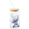 Silver Buffalo Disney Villains Featuring Scar, Maleficent, Ursula, Evil Queen, and Hades Chrome Glass Jar Tumbler with Bamboo Lid and Glass Straw, 16 Ounces(Lilo and Stitch Sitting)