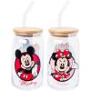 Silver Buffalo Disney Villains Featuring Scar, Maleficent, Ursula, Evil Queen, and Hades Chrome Glass Jar Tumbler with Bamboo Lid and Glass Straw, 16 Ounces(Mickey and Minnie (2 Pack))