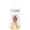 Silver Buffalo Disney Villains Featuring Scar, Maleficent, Ursula, Evil Queen, and Hades Chrome Glass Jar Tumbler with Bamboo Lid and Glass Straw, 16 Ounces(Moana Enjoy the Waves)