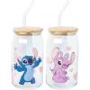 Silver Buffalo Disney Villains Featuring Scar, Maleficent, Ursula, Evil Queen, and Hades Chrome Glass Jar Tumbler with Bamboo Lid and Glass Straw, 16 Ounces(Stitch and Angel (2 Pack))