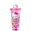 Silver Buffalo Sanrio Hello Kitty Kawaii Cute Hearts and Sparkle Plastic Cold Cup with Lid and Straw Topper, 24 Ounces