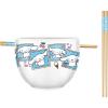 Silver Buffalo Sanrio Hello Kitty and Friends Badtz-Maru Poses Yellow Stripe Ceramic Ramen Noodle Rice Bowl with Chopsticks, Microwave Safe, 20 Ounces(Cinnamoroll Polaroids)