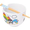 Silver Buffalo Sanrio Hello Kitty and Friends Badtz-Maru Poses Yellow Stripe Ceramic Ramen Noodle Rice Bowl with Chopsticks, Microwave Safe, 20 Ounces(Hello Kitty and Friends Rainbow)