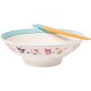 Silver Buffalo Sanrio Hello Kitty and Friends Badtz-Maru Poses Yellow Stripe Ceramic Ramen Noodle Rice Bowl with Chopsticks, Microwave Safe, 20 Ounces(Hello Kitty and Friends (Big))