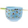 Silver Buffalo Sanrio Hello Kitty and Friends Badtz-Maru Poses Yellow Stripe Ceramic Ramen Noodle Rice Bowl with Chopsticks, Microwave Safe, 20 Ounces(Keroppi Pattern)