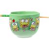Silver Buffalo Sanrio Hello Kitty and Friends Badtz-Maru Poses Yellow Stripe Ceramic Ramen Noodle Rice Bowl with Chopsticks, Microwave Safe, 20 Ounces(Keroppi Polaroids)