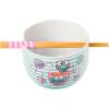 Silver Buffalo Sanrio Hello Kitty and Friends Badtz-Maru Poses Yellow Stripe Ceramic Ramen Noodle Rice Bowl with Chopsticks, Microwave Safe, 20 Ounces(Keroppi Green Stripes)