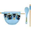 Silver Buffalo Sanrio Hello Kitty and Friends Badtz-Maru Poses Yellow Stripe Ceramic Ramen Noodle Rice Bowl with Chopsticks, Microwave Safe, 20 Ounces(Keroppi Polaroids Spoon)