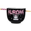 Silver Buffalo Sanrio Hello Kitty and Friends Badtz-Maru Poses Yellow Stripe Ceramic Ramen Noodle Rice Bowl with Chopsticks, Microwave Safe, 20 Ounces(Kuromi)