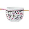 Silver Buffalo Sanrio Hello Kitty and Friends Badtz-Maru Poses Yellow Stripe Ceramic Ramen Noodle Rice Bowl with Chopsticks, Microwave Safe, 20 Ounces(Kuromi Chocolate and Cherry)