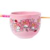 Silver Buffalo Sanrio Hello Kitty and Friends Badtz-Maru Poses Yellow Stripe Ceramic Ramen Noodle Rice Bowl with Chopsticks, Microwave Safe, 20 Ounces(My Melody Polaroids)