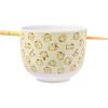 Silver Buffalo Sanrio Hello Kitty and Friends Badtz-Maru Poses Yellow Stripe Ceramic Ramen Noodle Rice Bowl with Chopsticks, Microwave Safe, 20 Ounces(Pompompurin Pattern)