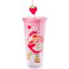 Silver Buffalo Strawberry Shortcake Pink Plastic Cold Cup with Lid and Straw Topper, 24 Ounces