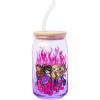 Silver Buffalo Wednesday Addams Family “On Wednesdays We Wear Black” Glass Jar Tumbler with Bamboo Lid and Glass Straw, 16 Ounces(Bratz Purple Flames)