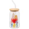 Silver Buffalo Wednesday Addams Family “On Wednesdays We Wear Black” Glass Jar Tumbler with Bamboo Lid and Glass Straw, 16 Ounces(Care Bears Watercolor)