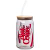 Silver Buffalo Wednesday Addams Family “On Wednesdays We Wear Black” Glass Jar Tumbler with Bamboo Lid and Glass Straw, 16 Ounces(Diet Coke)