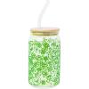 Silver Buffalo Wednesday Addams Family “On Wednesdays We Wear Black” Glass Jar Tumbler with Bamboo Lid and Glass Straw, 16 Ounces(Shrek  Flowers  and Mushrooms Doodle)