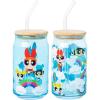 Silver Buffalo Wednesday Addams Family “On Wednesdays We Wear Black” Glass Jar Tumbler with Bamboo Lid and Glass Straw, 16 Ounces(The Powerpuff Girls (2 Pack))