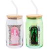 Silver Buffalo Wednesday Addams Family “On Wednesdays We Wear Black” Glass Jar Tumbler with Bamboo Lid and Glass Straw, 16 Ounces(Wicked Elphaba and Glinda (2 Pack))