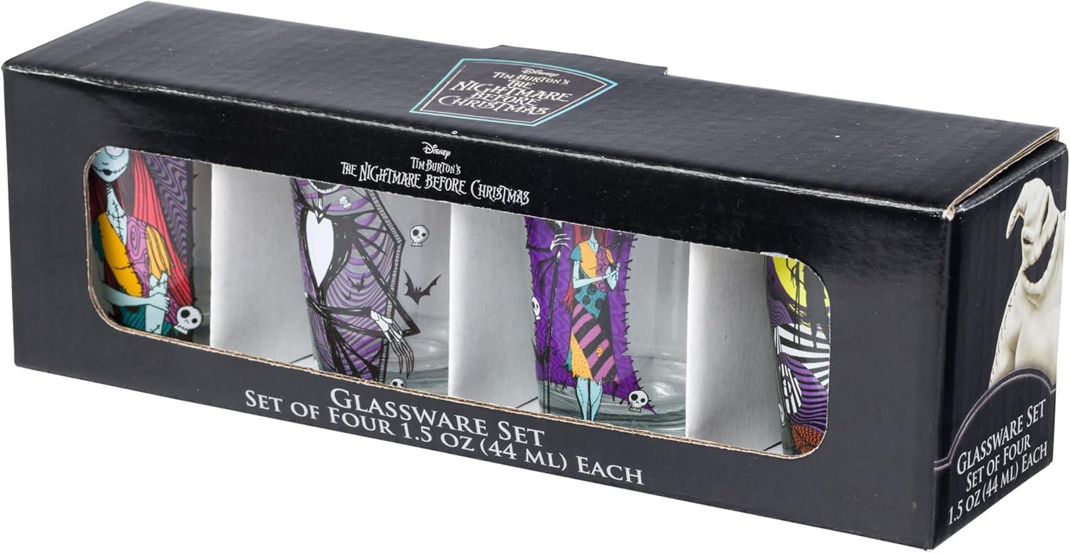 imageSilver Buffalo Nightmare Before Christmas Jack and Sally Geo Patterns 4pc 15oz Mini Glass Set