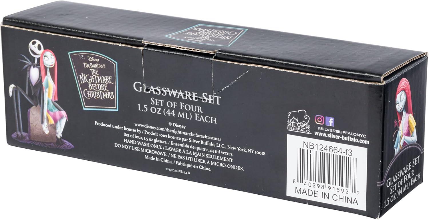 imageSilver Buffalo Nightmare Before Christmas Jack and Sally Geo Patterns 4pc 15oz Mini Glass Set