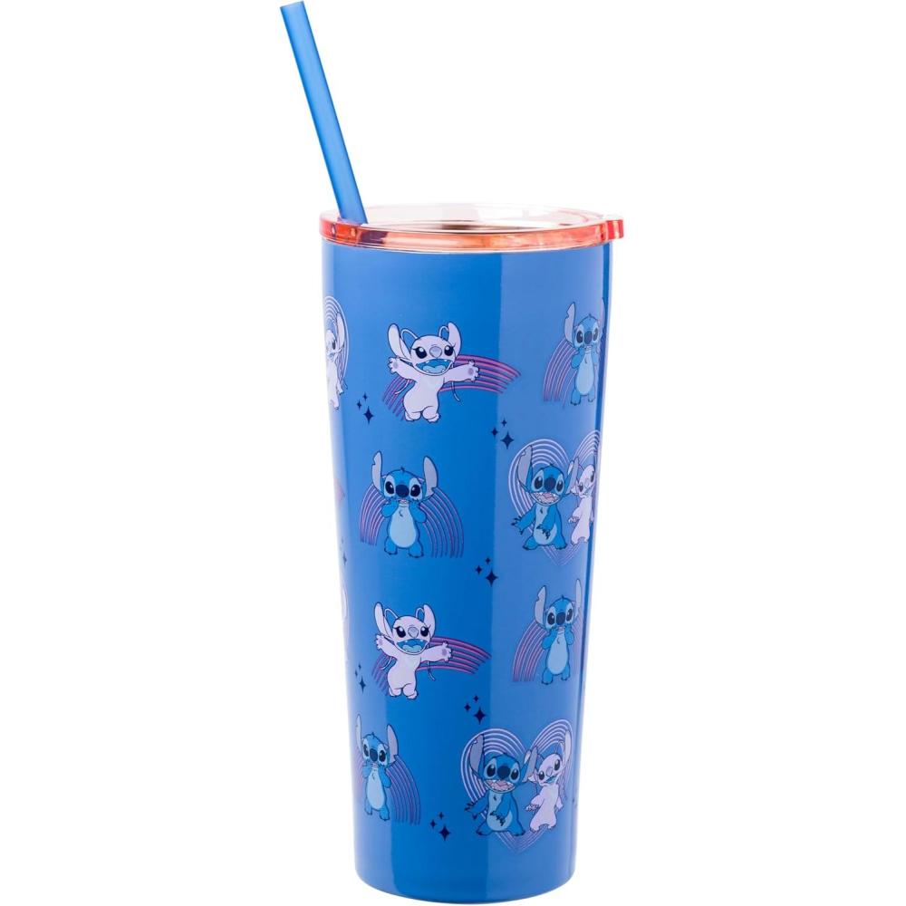 imageSilver Buffalo Disney Lilo and Stitch Double Walled Stainless Steel Tumbler Featuring Angel and Stitch 22 Ounces