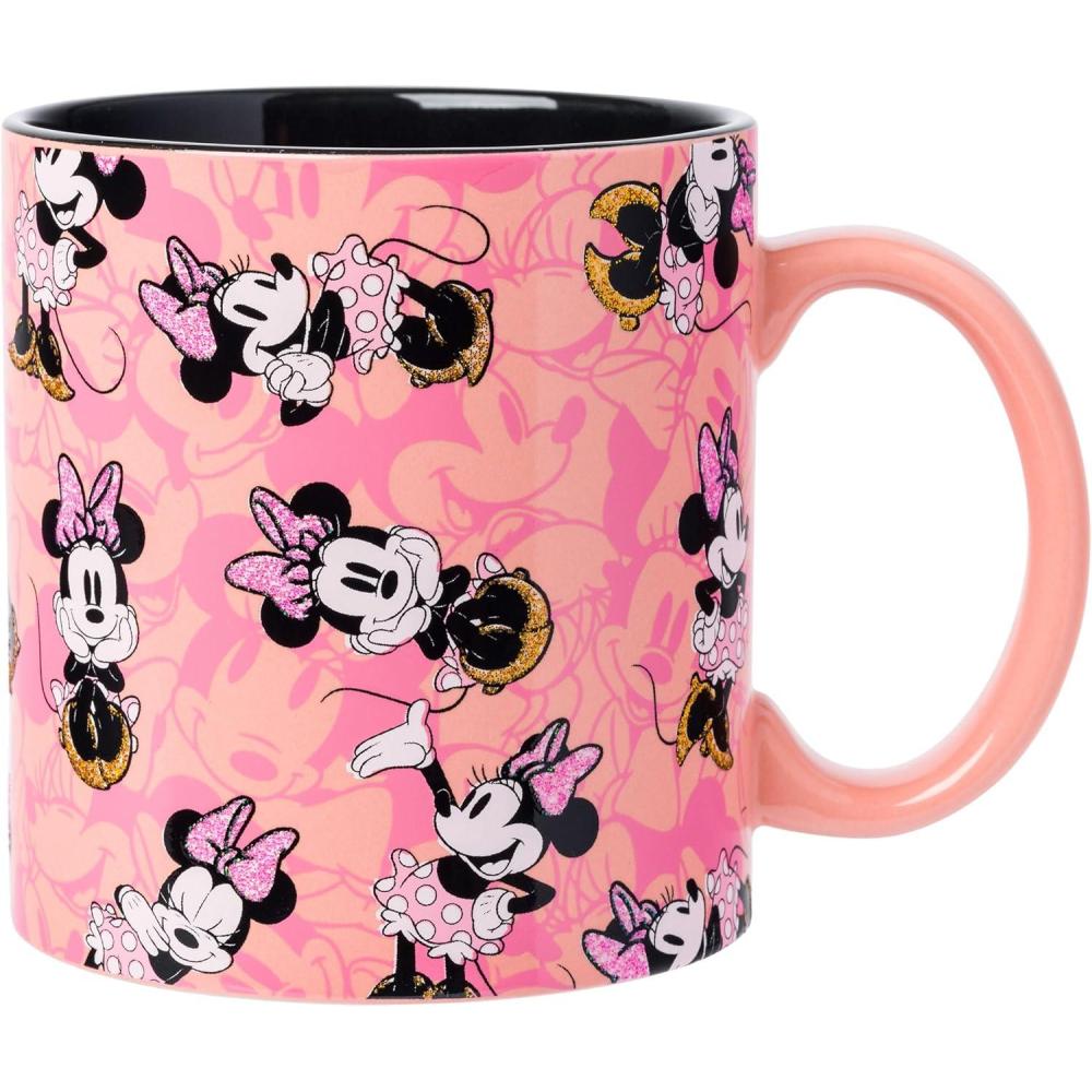 imageSilver Buffalo Disney Micky Minnie Heart Glitter Ceramic Coffee Mug 14 OuncesPinkMulti