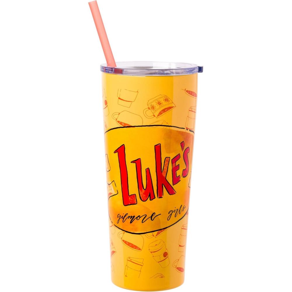 imageSilver Buffalo Gilmore Girls Double Walled Stainless Steel Tumbler with Straw Featuring Lukes Logo 22 Ounces