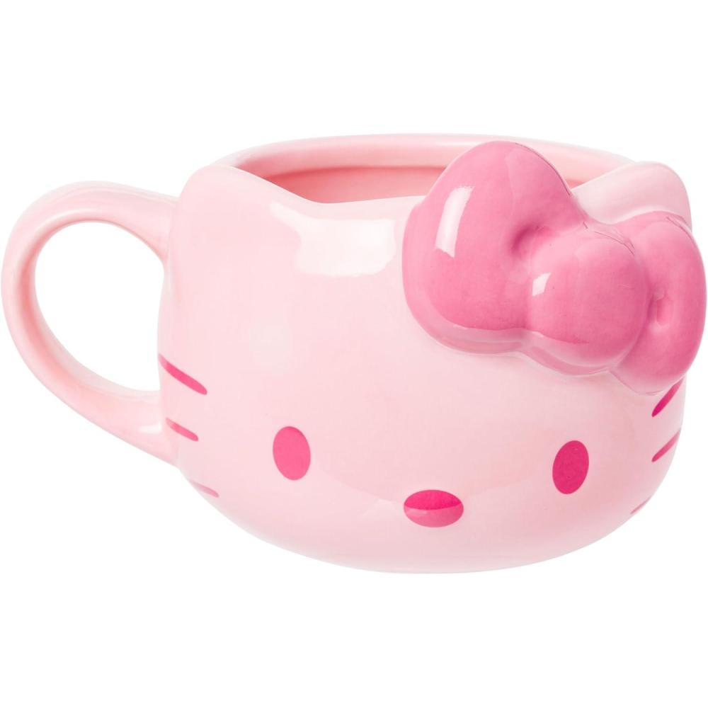 imageSilver Buffalo Hello Kitty Pink Face And Bow Ceramic 3D Sculpted Mug Limited Edition