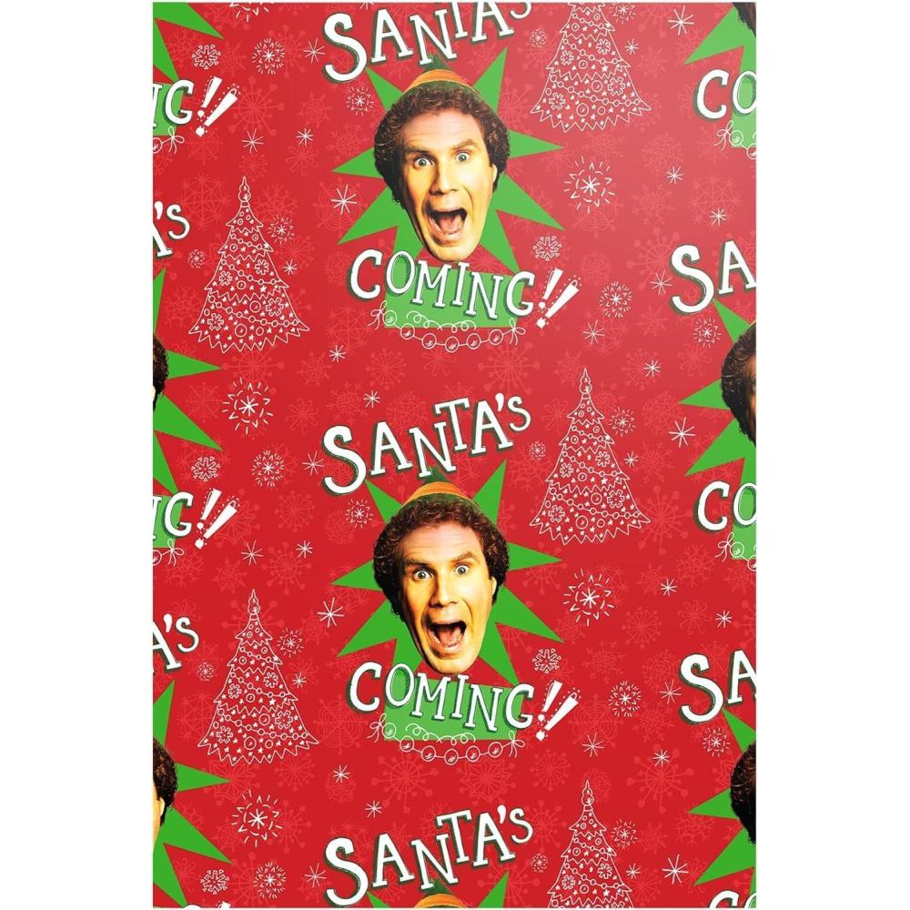imageSilver Buffalo IT 12 Count Horror Printed Wrapping Paper Featuring Pennywise 20quot x 30quotBuddy the Elf Santas Coming