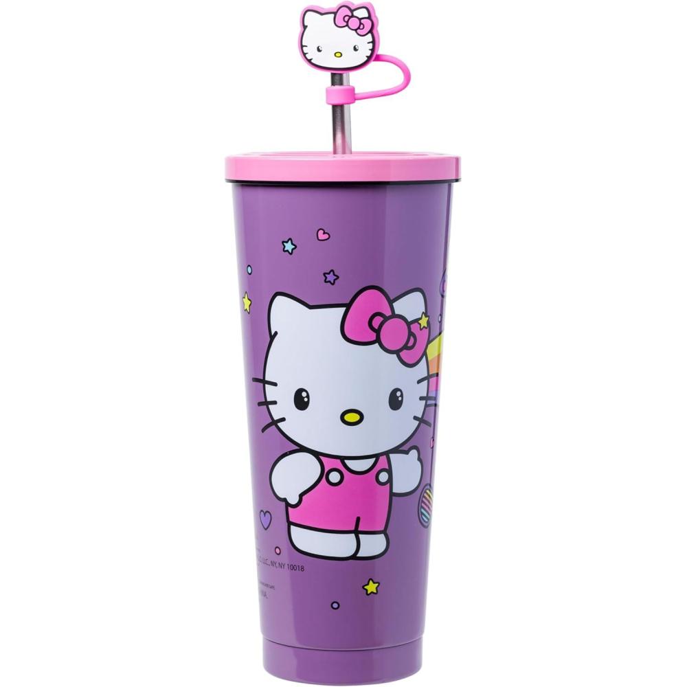 imageSilver Buffalo Lilo and Stitch Aloha Leaves and Flowers Stainless Steel Tumbler with Straw Cover Cap and Lid  24 ozPurpleMulti