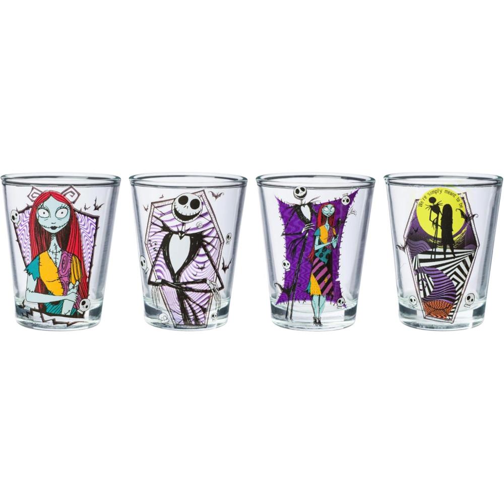 imageSilver Buffalo Nightmare Before Christmas Jack and Sally Geo Patterns 4pc 15oz Mini Glass Set