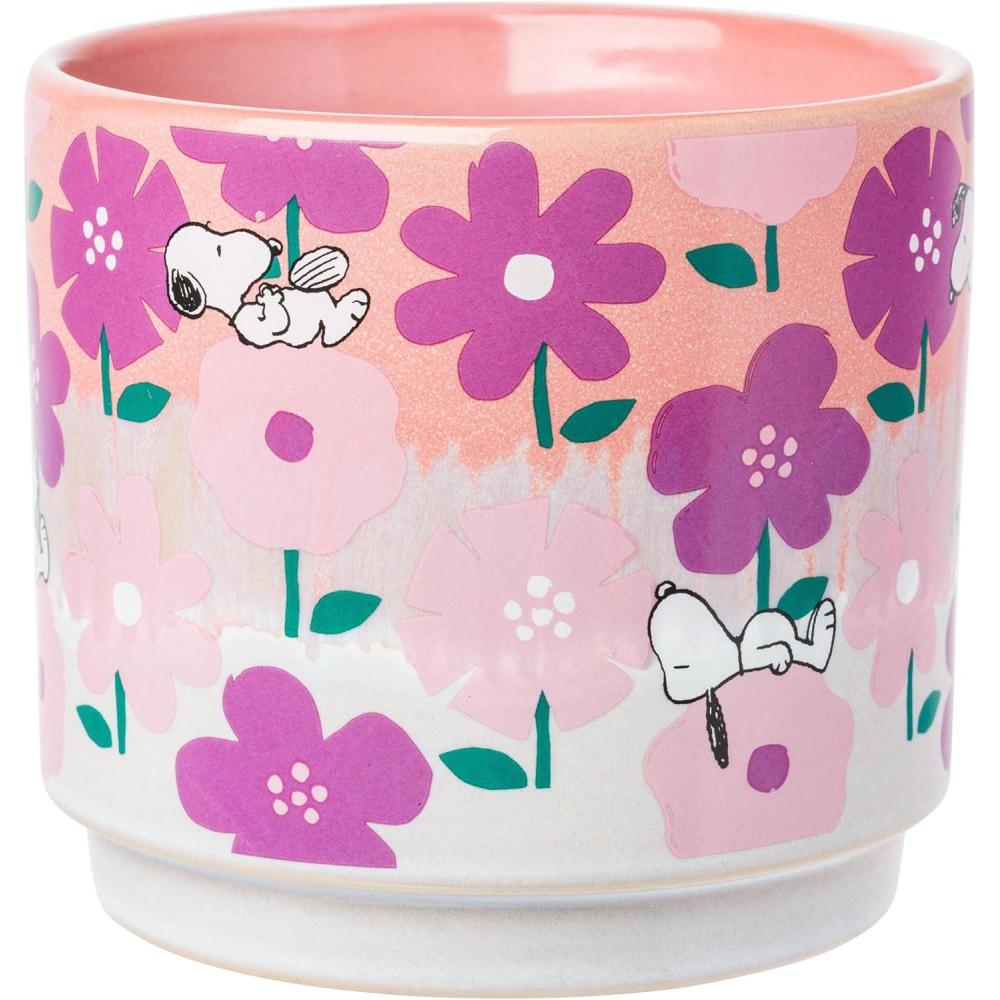 imageSilver Buffalo Peanuts 4 Snoopy Flower Pattern Reactive Glaze Ceramic Planter Pot