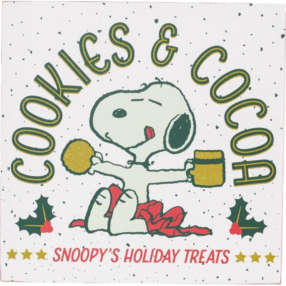 imageSilver Buffalo Peanuts Cookies And Cocoa Glitter Box Wall Sign Featuring Snoopy 6quot x 6quot x 15quot