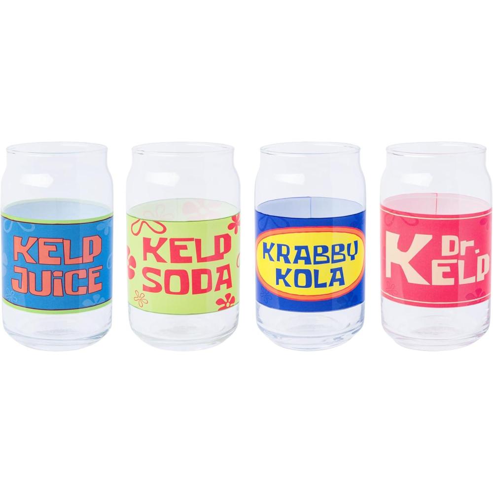imageSilver Buffalo Peanuts Featuring Charlie Brown Snoopy Woodstock Lucy and Linus 4 Pack Pint Can Glass Set 16 OuncesSpongebob Squarepants Soda Labels