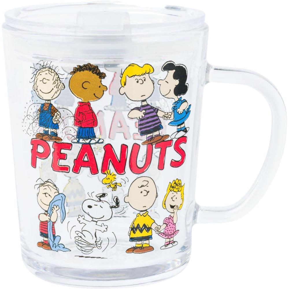imageSilver Buffalo Peanuts Featuring Charlie Brown Snoopy Woodstock Sally Lucy Linus Schroeder Franklin and PigPen Travel Glass Mug With Slide Close Lid and Handle 14 Ounces