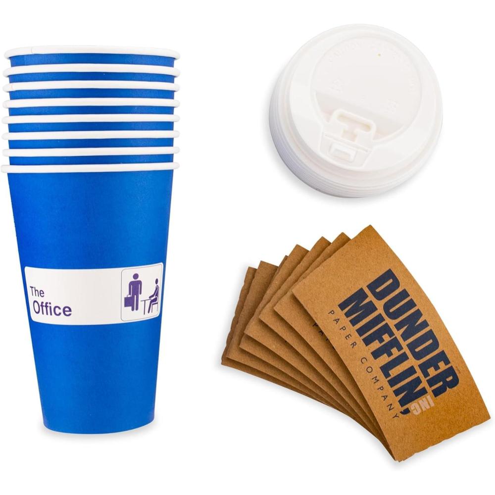 imageSilver Buffalo The Office Dunder Mifflin 8pk Paper Travel Disposable Cups with Lid 16 OuncesThe Office