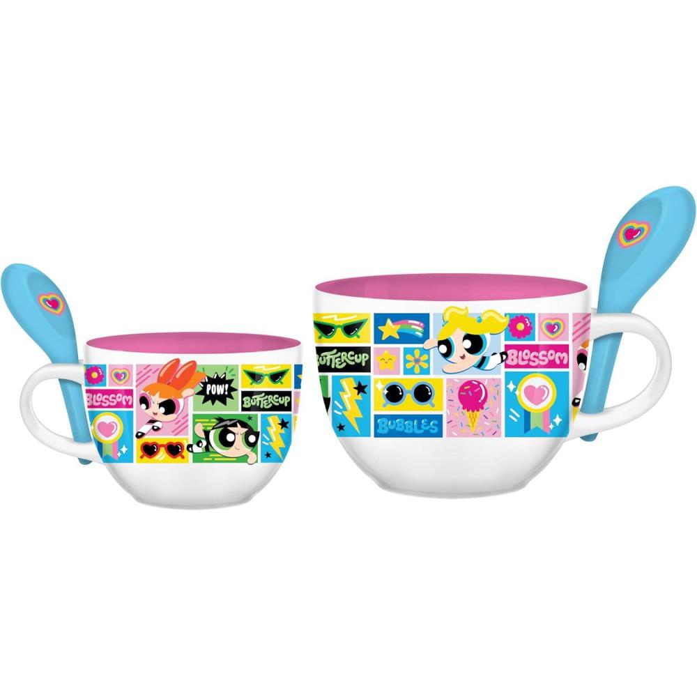 imageSilver Buffalo The Powerpuff Girls Trio Panels 24oz Ceramic Soup Mug wSpoon