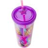 Silver Buffalo Bratz Dolls Featuring Cloe, Yasmin, Jade, and Sasha Pink and Purple Plastic Cold Cup with Lid and Straw Topper, 24 Ounces