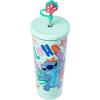 Silver Buffalo Lilo and Stitch Aloha Leaves and Flowers Stainless Steel Tumbler with Straw Cover Cap and Lid – 24 oz(Blue/Multi)