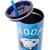 Silver Buffalo Peanuts Double Walled Stainless Steel Tumbler with Straw Featuring Snoopy and Woodstock, 22 Ounces