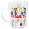Silver Buffalo Peanuts Featuring Charlie Brown, Snoopy, Woodstock, Sally, Lucy, Linus, Schroeder, Franklin, and Pig-Pen Travel Glass Mug With Slide Close Lid and Handle, 14 Ounces