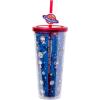 Silver Buffalo Peanuts Featuring Snoopy and Woodstock Outer Space Astronaut Plastic Cold Cup with Lid and Straw Topper, 24 Ounces