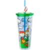 Silver Buffalo Peanuts Playing Baseball Featuring Snoopy, Charlie Brown, Lucy, Peppermint Patty, Linus, Sally, and Woodstock Plastic Cold Cup with Lid and Straw Topper, 24 Ounces