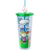 Silver Buffalo Peanuts Playing Baseball Featuring Snoopy, Charlie Brown, Lucy, Peppermint Patty, Linus, Sally, and Woodstock Plastic Cold Cup with Lid and Straw Topper, 24 Ounces