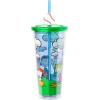 Silver Buffalo Peanuts Playing Baseball Featuring Snoopy, Charlie Brown, Lucy, Peppermint Patty, Linus, Sally, and Woodstock Plastic Cold Cup with Lid and Straw Topper, 24 Ounces