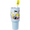 Silver Buffalo Peanuts Snoopy Gang Logo Stainless Steel Tumbler with Straw Cover Cap, Lid, Straw and Handle – 40 oz(Blue/Multi)