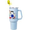 Silver Buffalo Peanuts Snoopy Gang Logo Stainless Steel Tumbler with Straw Cover Cap, Lid, Straw and Handle – 40 oz(Blue/Multi)